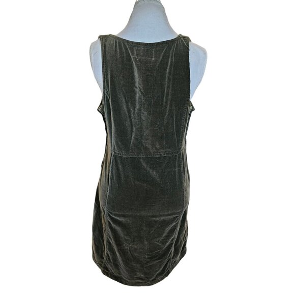 Vintage 90s Womens S/M Pinafore Layering Dress Velvet Dark Green Pockets - Picture 2 of 7